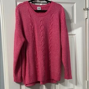 CAbi Pink Cable Knit Crew Neck Sweater